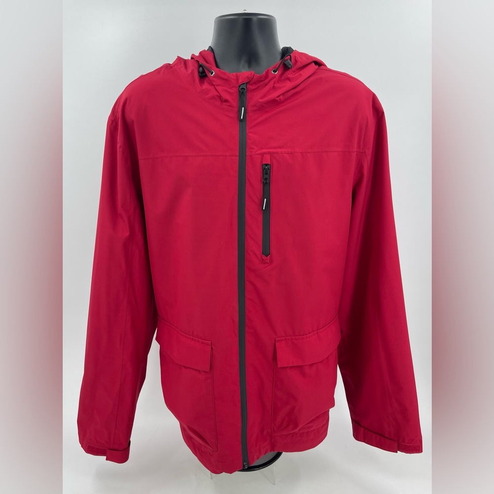 CANADIANA Red Rain Jacket Hooded Poly Fill Lined Coat Waterproof Zippers Mens XL